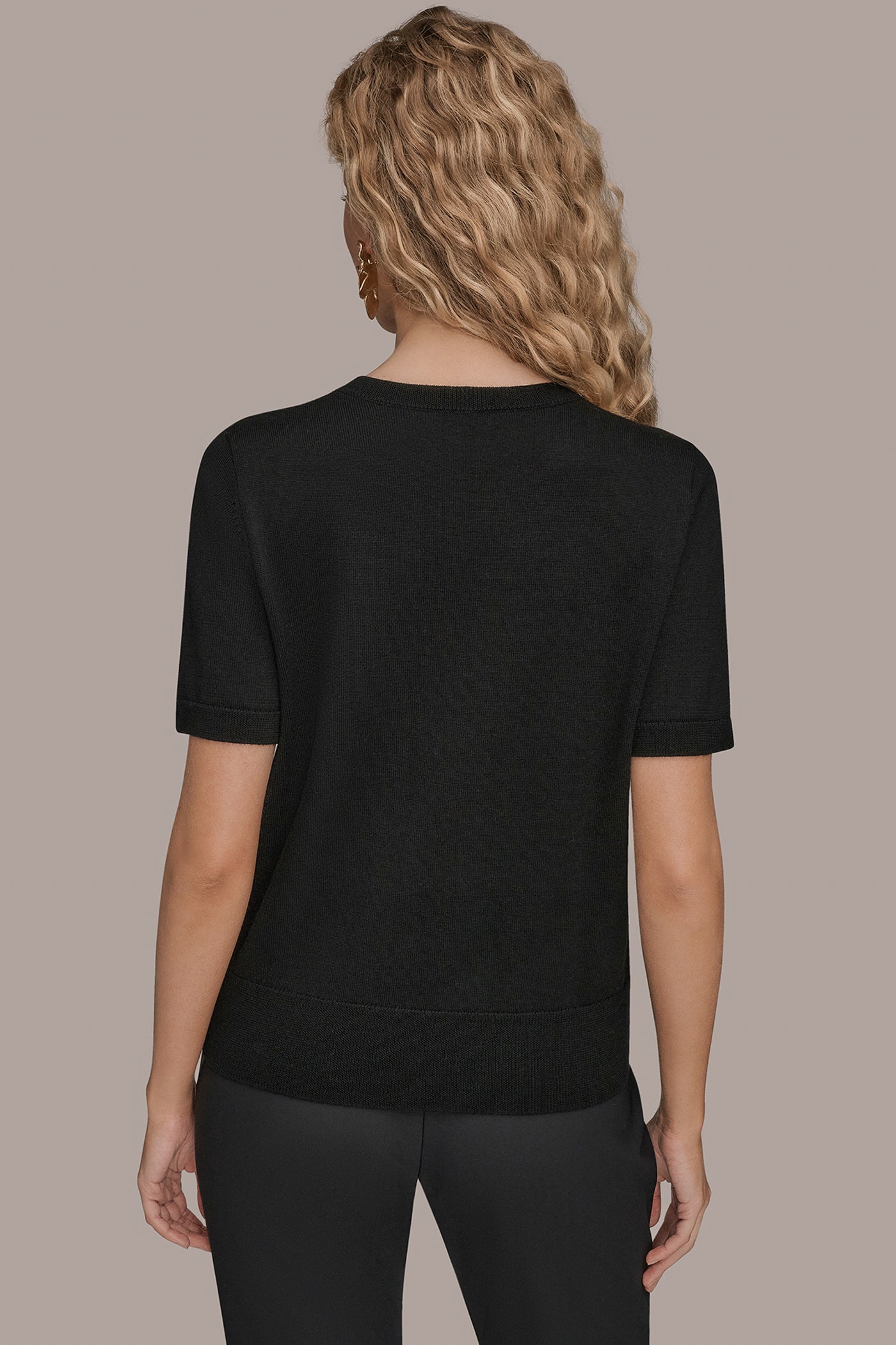 Donna Karan | SHORT-SLEEVE FLORAL WOOL SWEATER