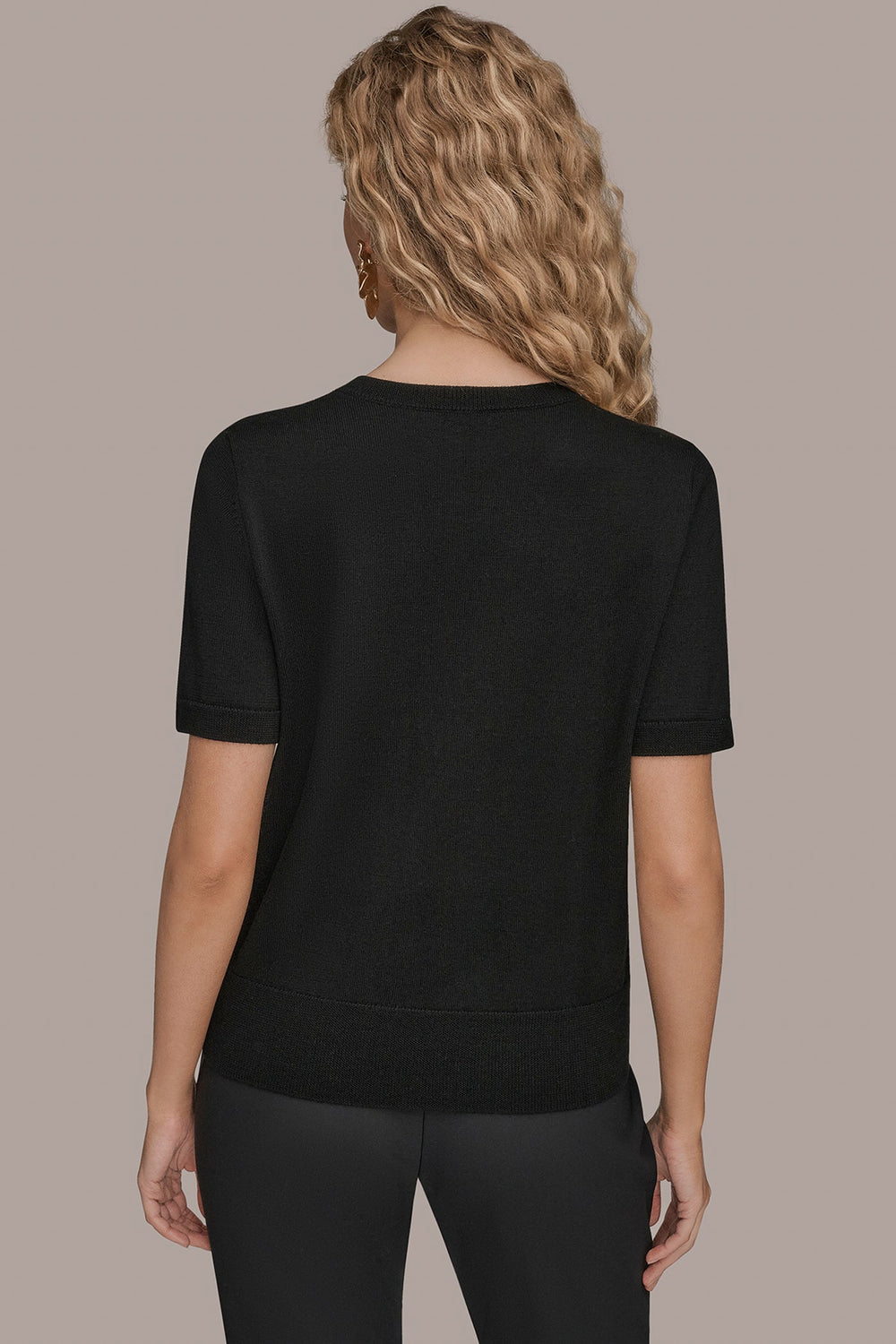Donna Karan | SHORT-SLEEVE FLORAL WOOL SWEATER