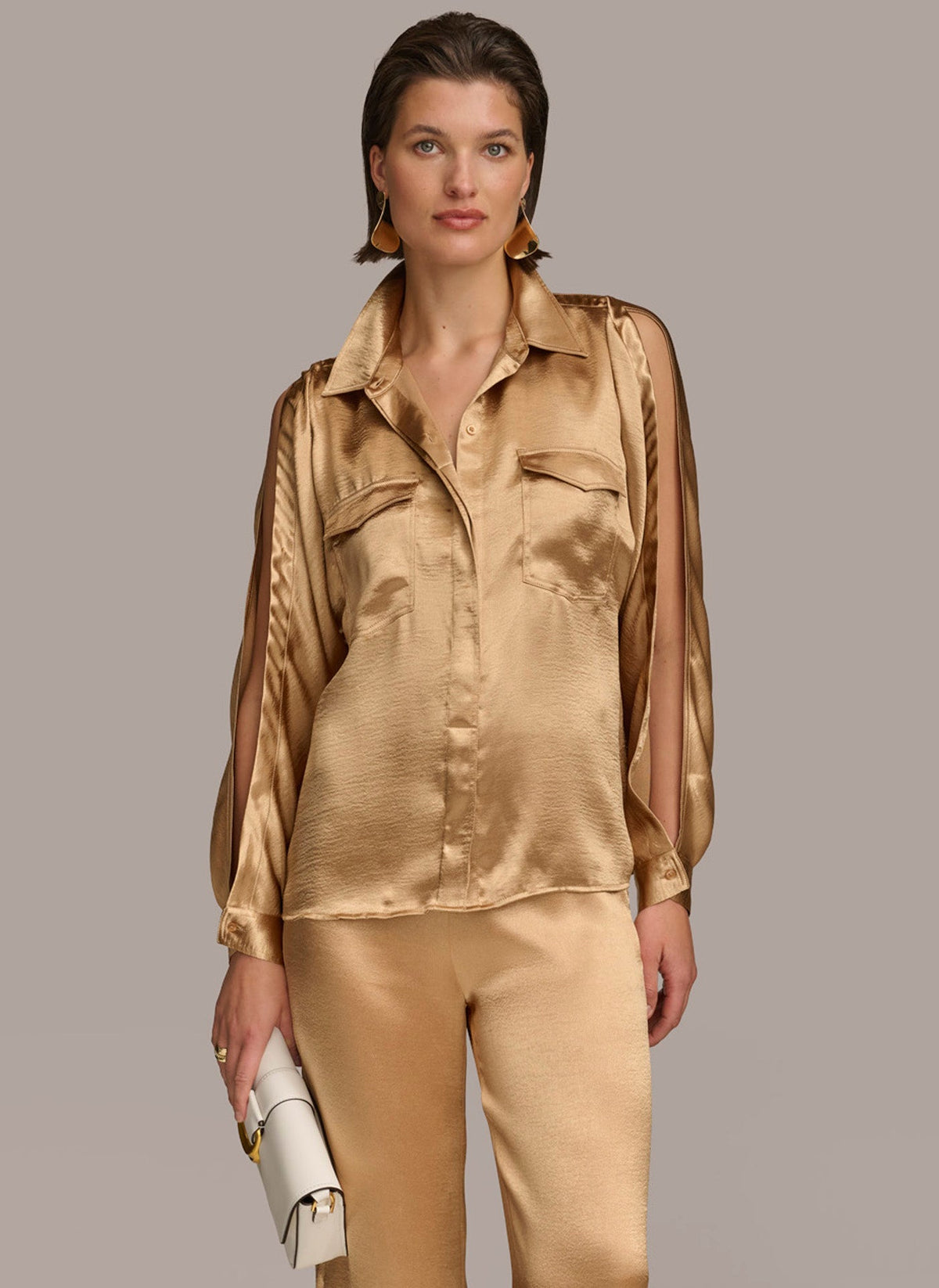 Donna Karan | COLD SHOULDER COLLARED BUTTON DOWN
