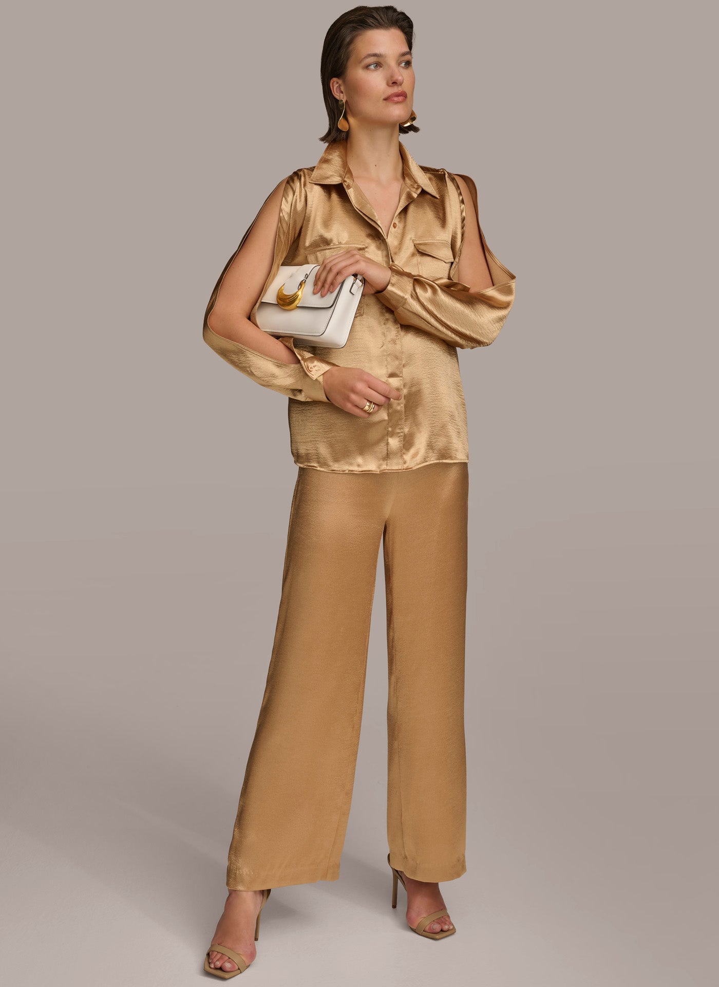 Donna Karan | COLD SHOULDER COLLARED BUTTON DOWN