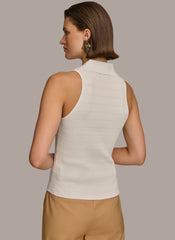 Donna Karan | TEXTURE SWEATER WITH GOLD BUTTONS