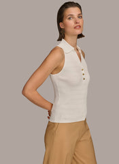 Donna Karan | TEXTURE SWEATER WITH GOLD BUTTONS