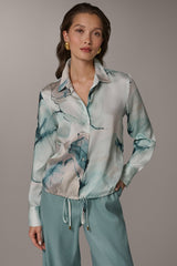 Donna Karan | PRINTED DRAWSTRING HEM BLOUSE