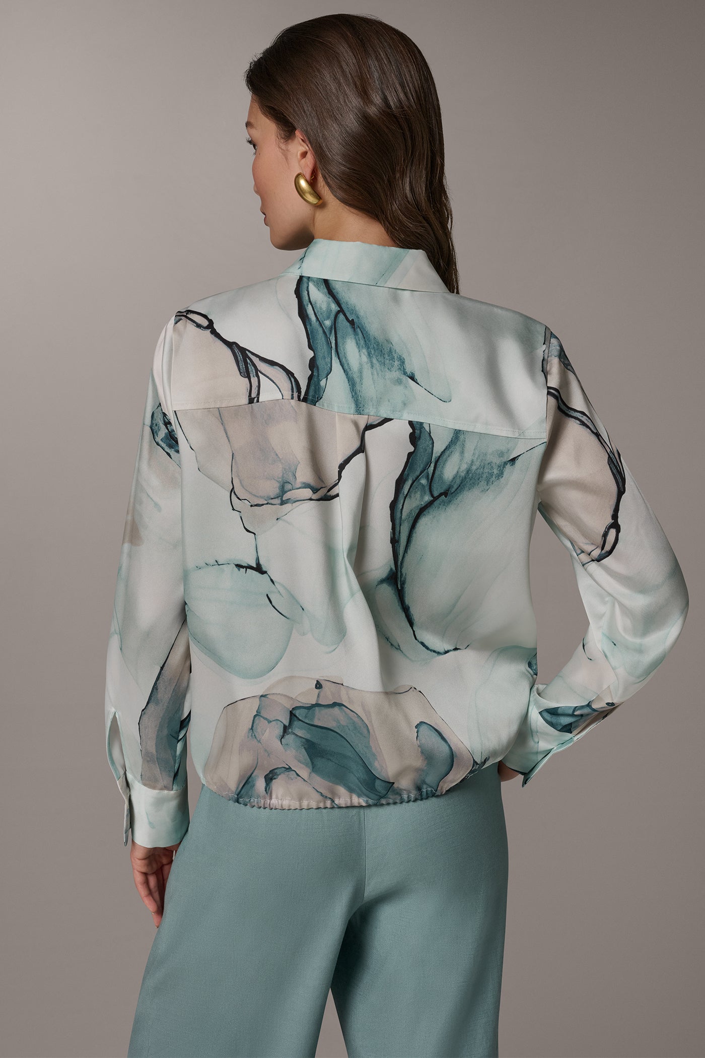 Donna Karan | PRINTED DRAWSTRING HEM BLOUSE