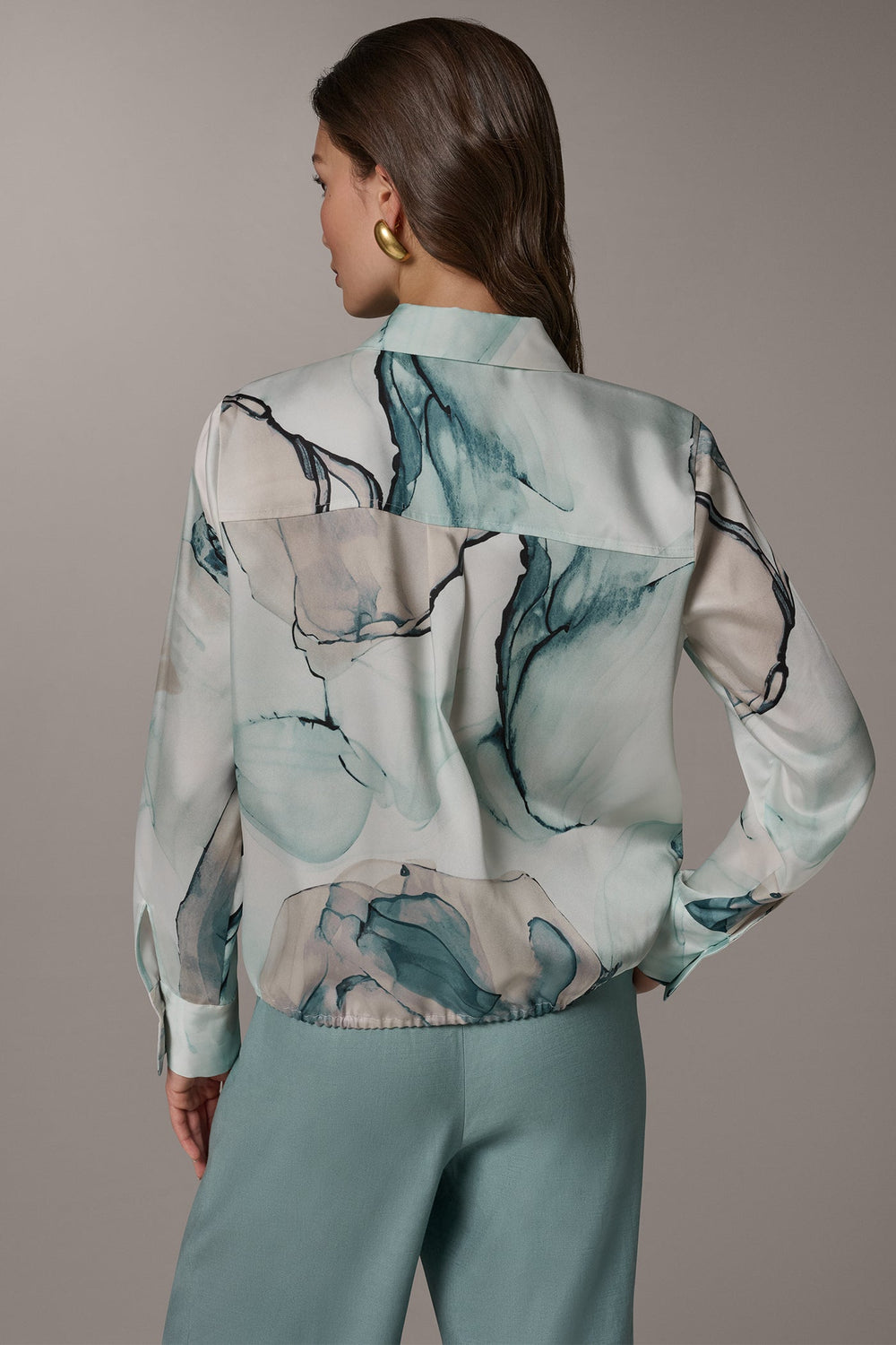 Donna Karan | PRINTED DRAWSTRING HEM BLOUSE