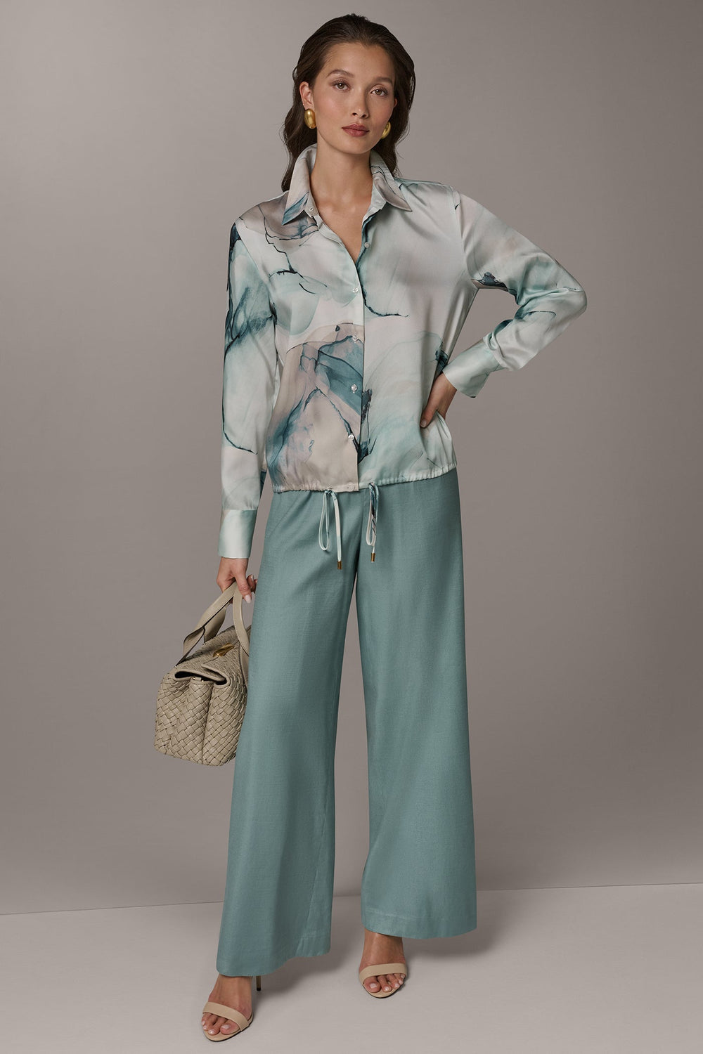 Donna Karan | PRINTED DRAWSTRING HEM BLOUSE