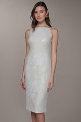 Donna Karan | FLORAL SEQUIN MIDI SHEATH DRESS