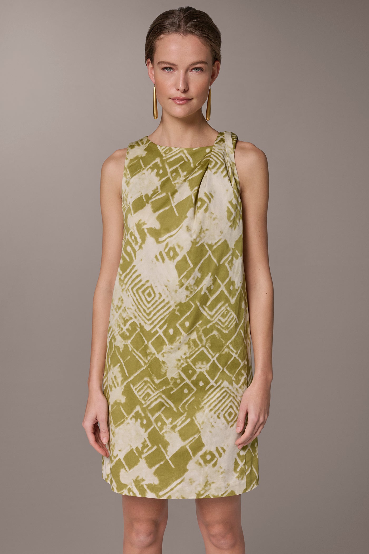 Donna Karan | COTTON-SATEEN TWIST SHOULDER SHIFT DRESS