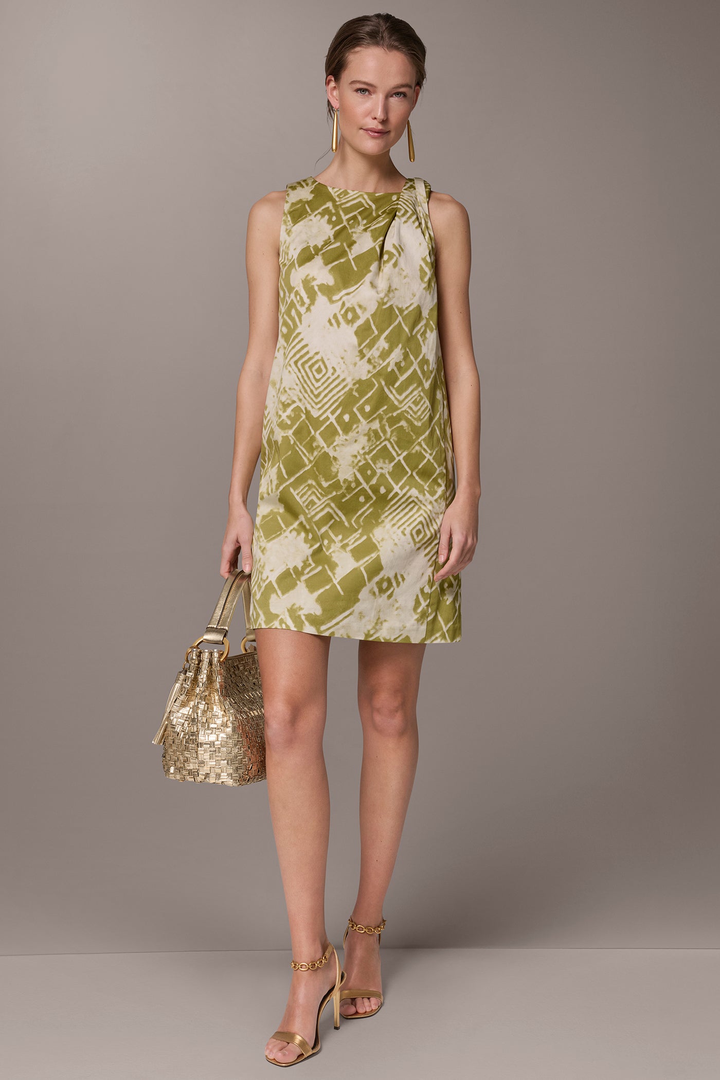 Donna Karan | COTTON-SATEEN TWIST SHOULDER SHIFT DRESS