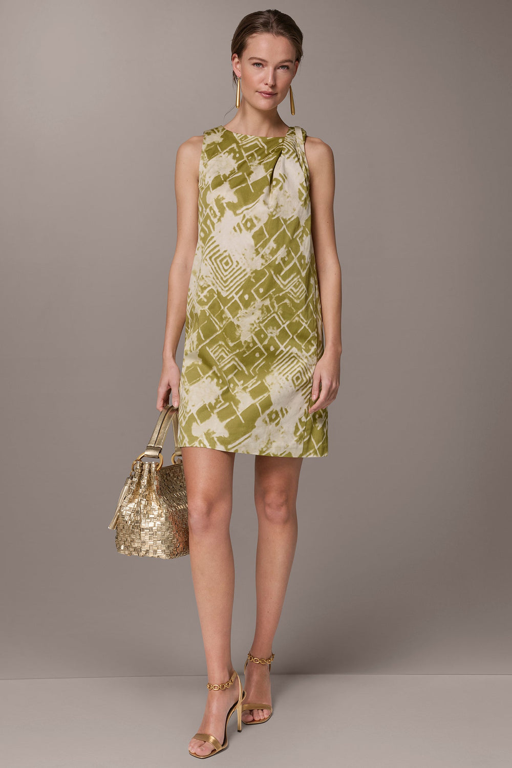 Donna Karan | COTTON-SATEEN TWIST SHOULDER SHIFT DRESS