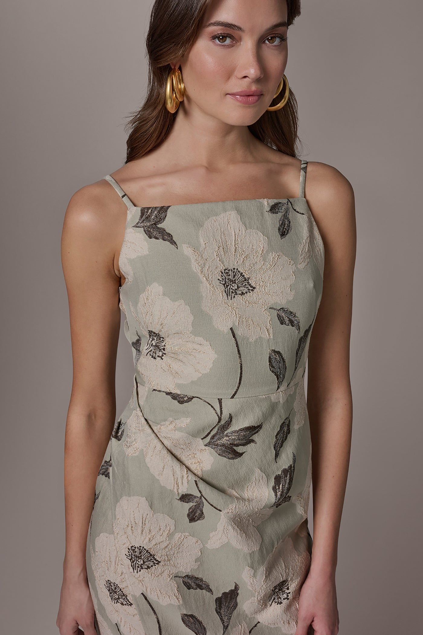 Donna Karan | FLORAL-JACQUARD WRAP MIDI DRESS