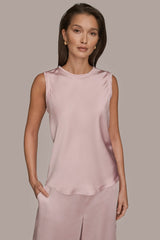 Donna Karan | SATIN FRINGE-TRIMMED SLEEVELESS BLOUSE