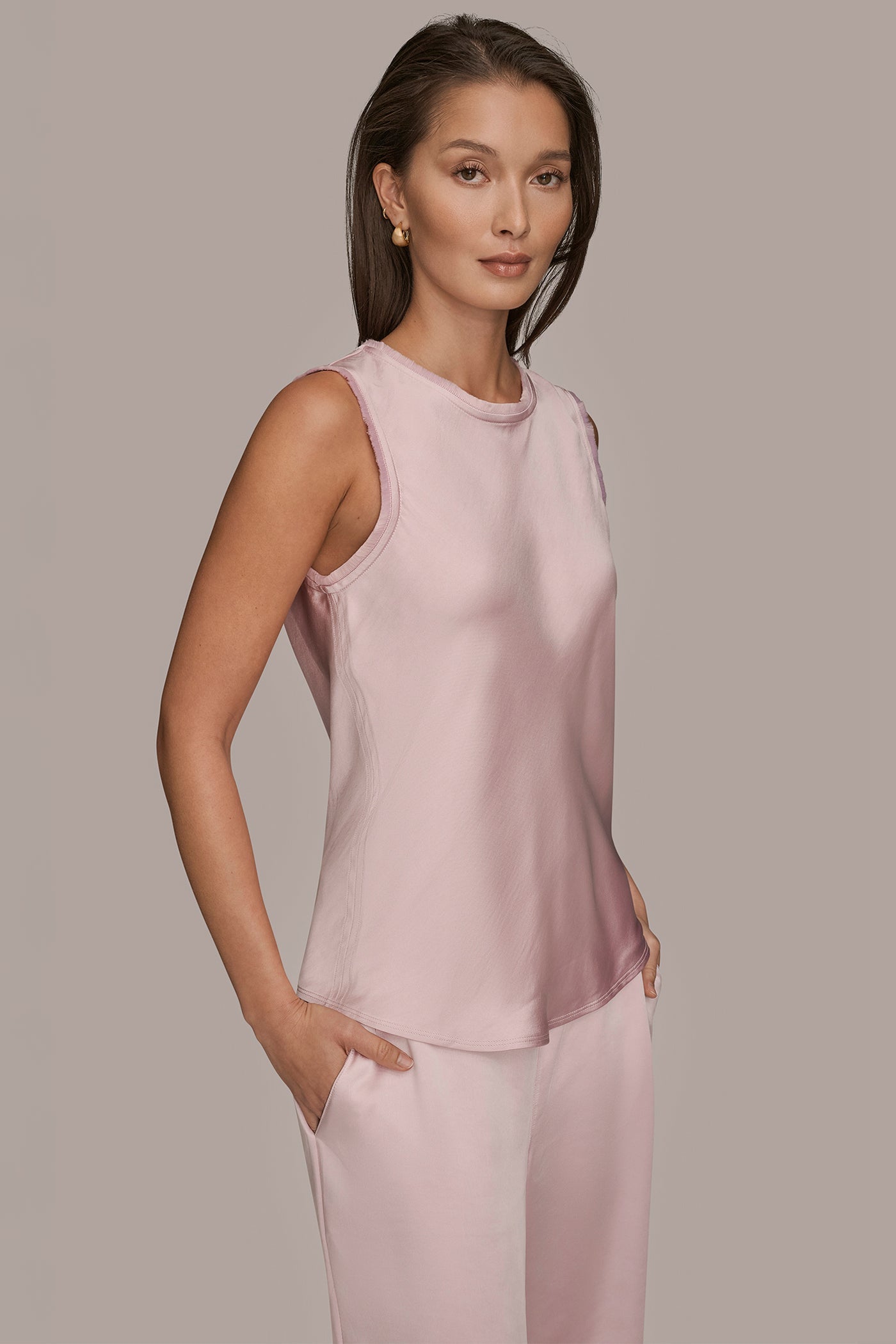 Donna Karan | SATIN FRINGE-TRIMMED SLEEVELESS BLOUSE