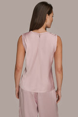 Donna Karan | SATIN FRINGE-TRIMMED SLEEVELESS BLOUSE