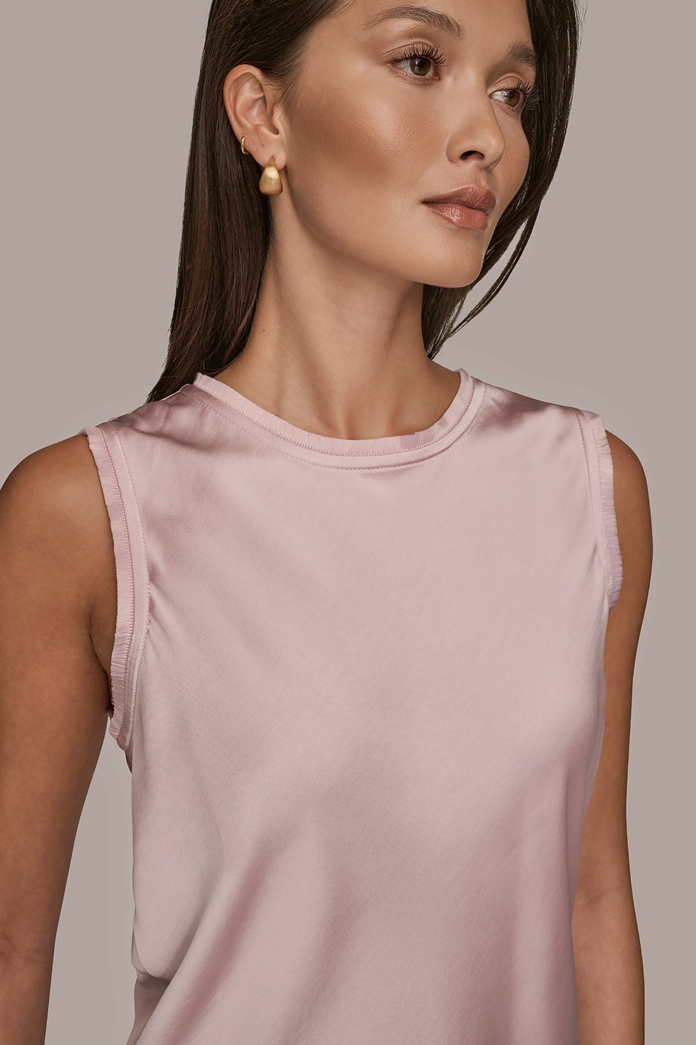 Donna Karan | SATIN FRINGE-TRIMMED SLEEVELESS BLOUSE