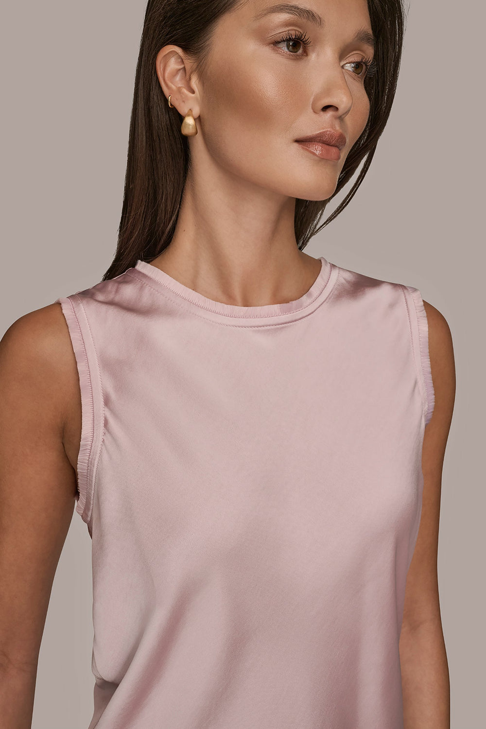 Donna Karan | SATIN FRINGE-TRIMMED SLEEVELESS BLOUSE