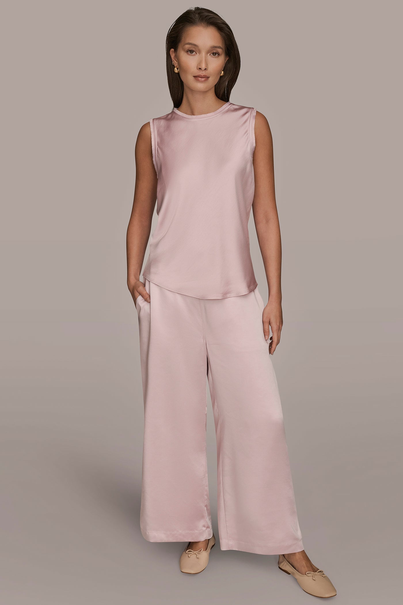 Donna Karan | SATIN FRINGE-TRIMMED SLEEVELESS BLOUSE