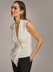 Donna Karan | V NECK WITH HARDWARE AND RUCHED DETAIL