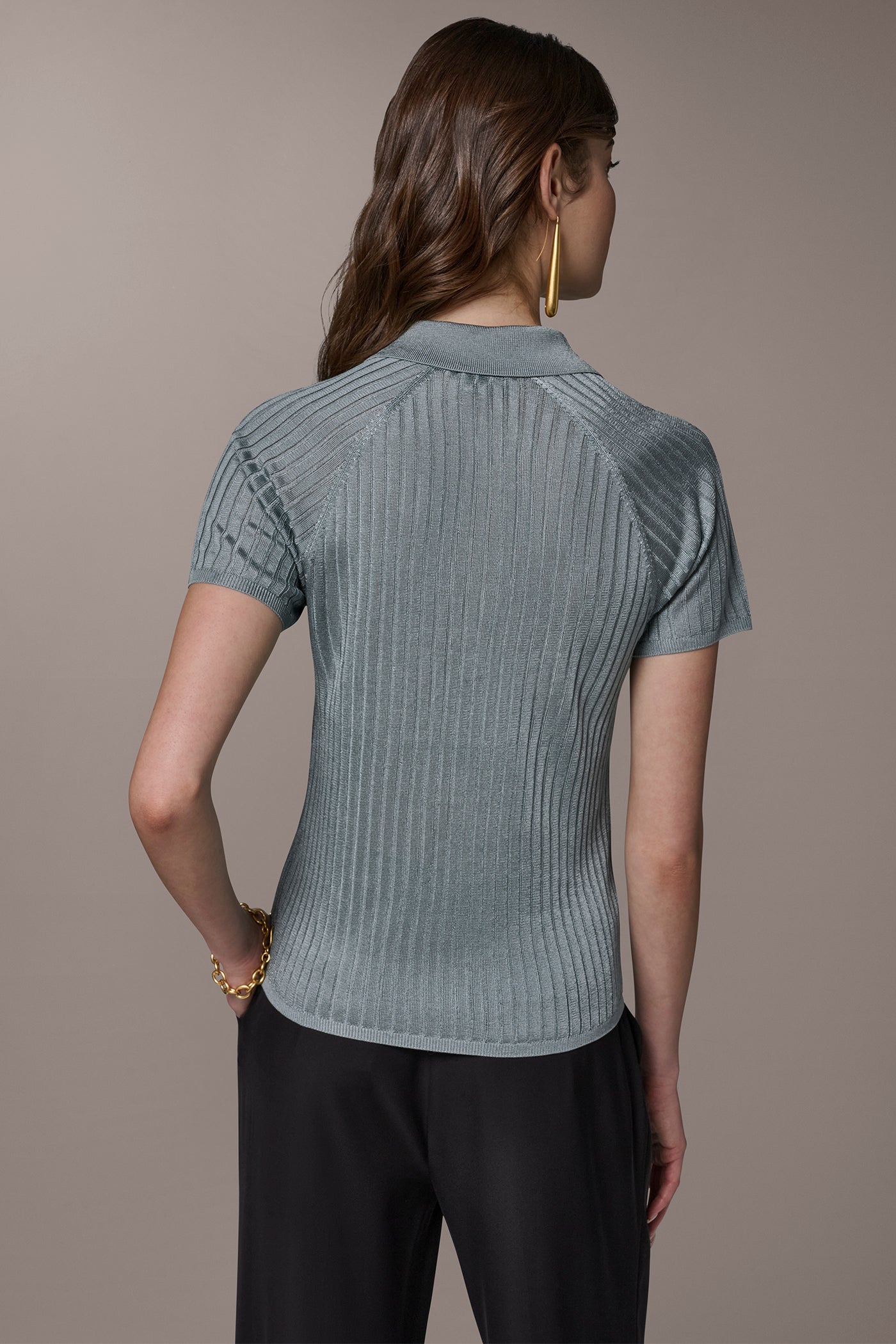 Donna Karan | RIB-KNIT POLO SWEATER