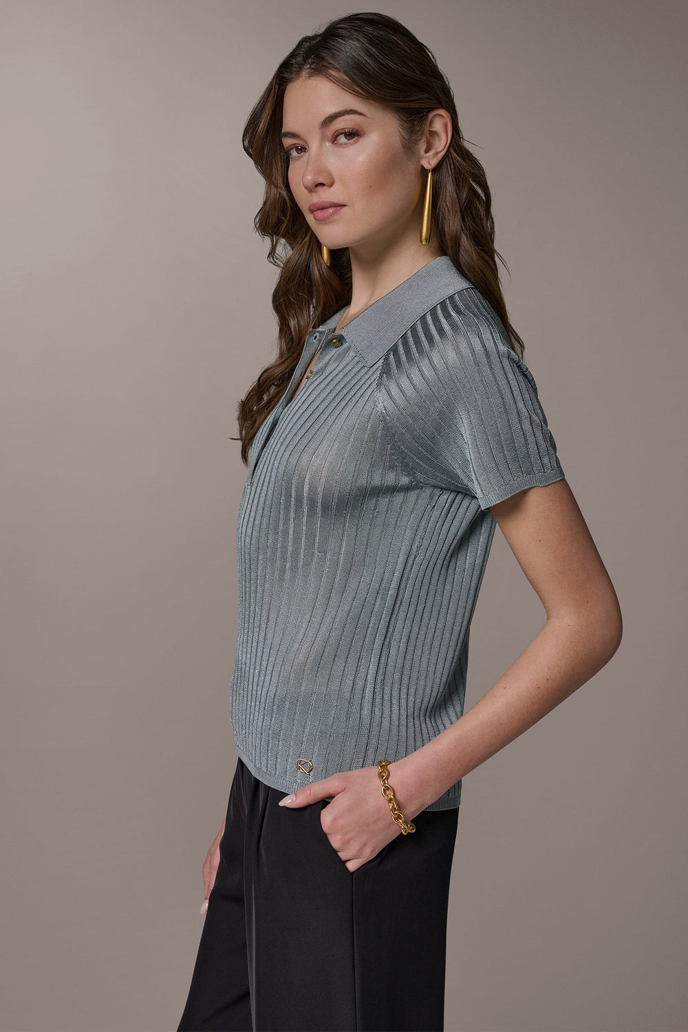 Donna Karan | RIB-KNIT POLO SWEATER