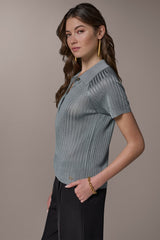 Donna Karan | RIB-KNIT POLO SWEATER