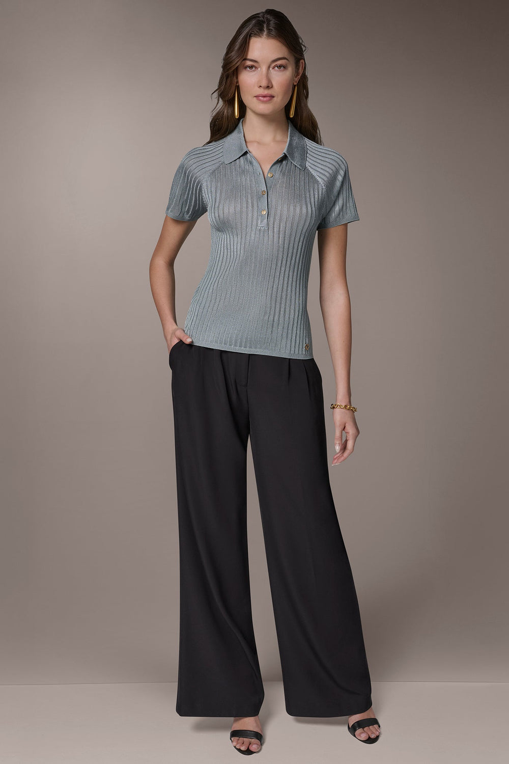 Donna Karan | RIB-KNIT POLO SWEATER