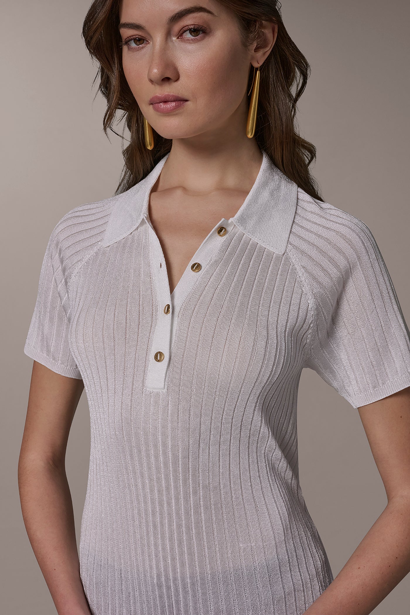 Donna Karan | RIB-KNIT POLO SWEATER