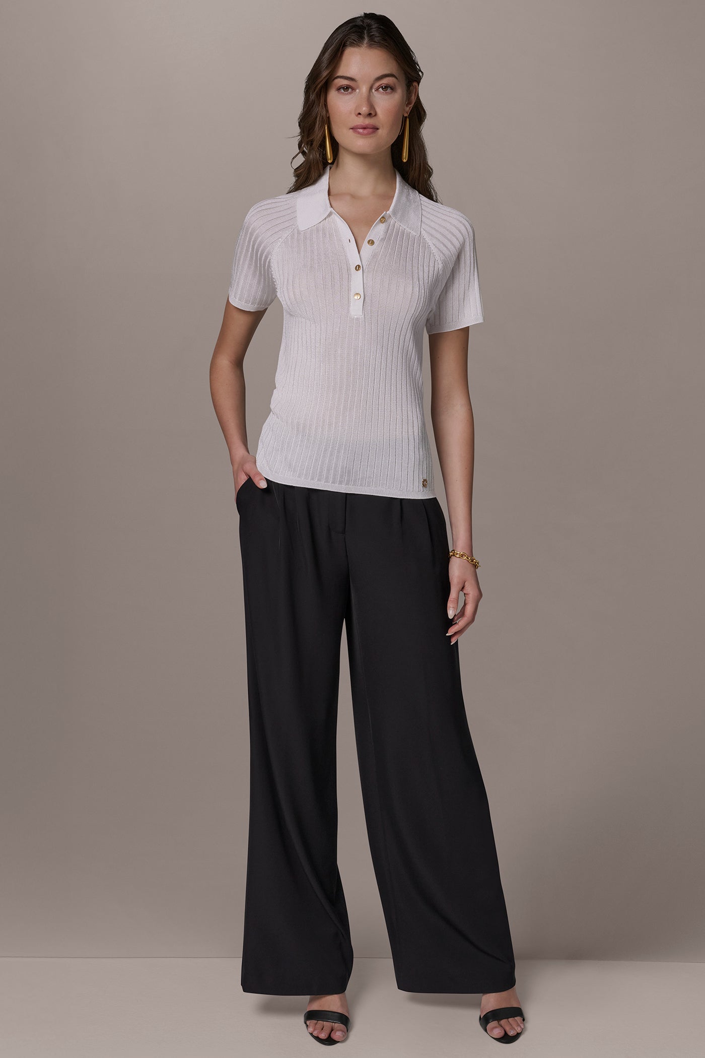 Donna Karan | RIB-KNIT POLO SWEATER