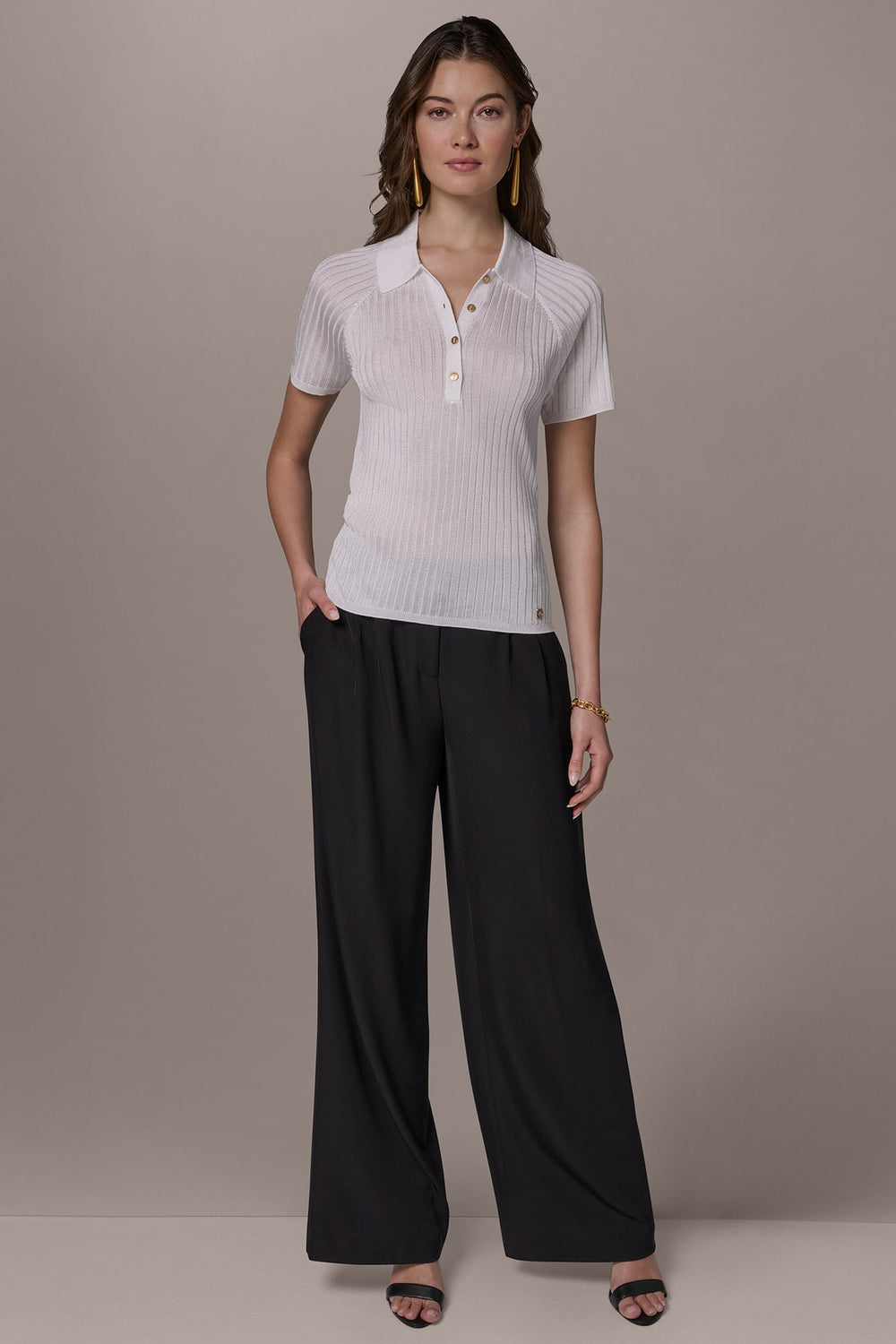 Donna Karan | RIB-KNIT POLO SWEATER