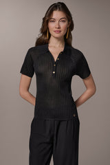 Donna Karan | RIB-KNIT POLO SWEATER