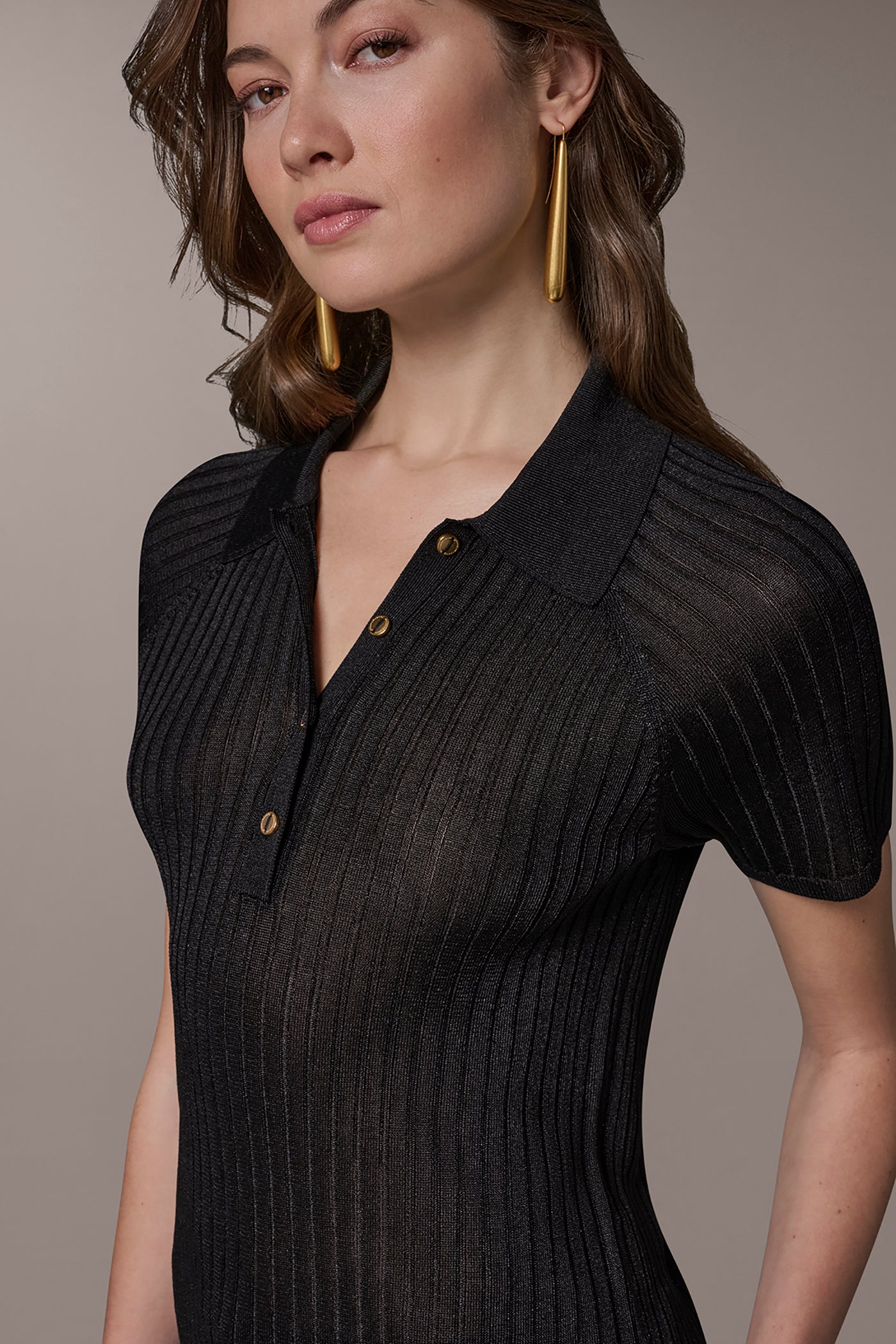 Donna Karan | RIB-KNIT POLO SWEATER