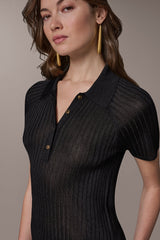 Donna Karan | RIB-KNIT POLO SWEATER