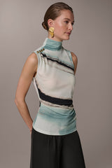 Donna Karan | PRINTED BUTTON SHOULDER BLOUSE