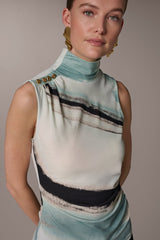 Donna Karan | PRINTED BUTTON SHOULDER BLOUSE