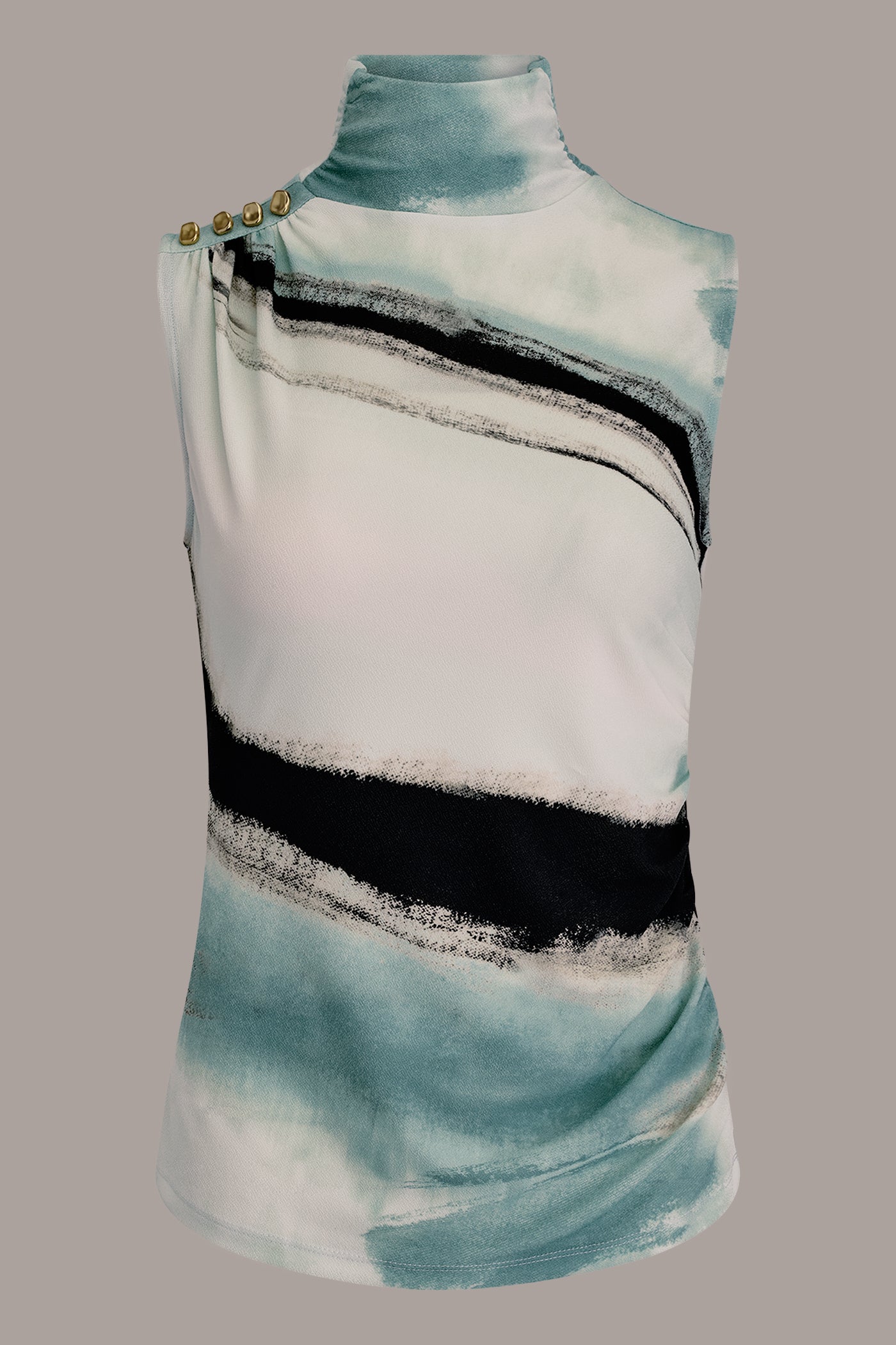 Donna Karan | PRINTED BUTTON SHOULDER BLOUSE