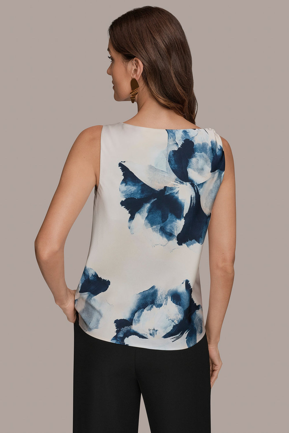 Donna Karan | SATIN FLORAL COWL-NECK CUTOUT SHOULDER CAMI