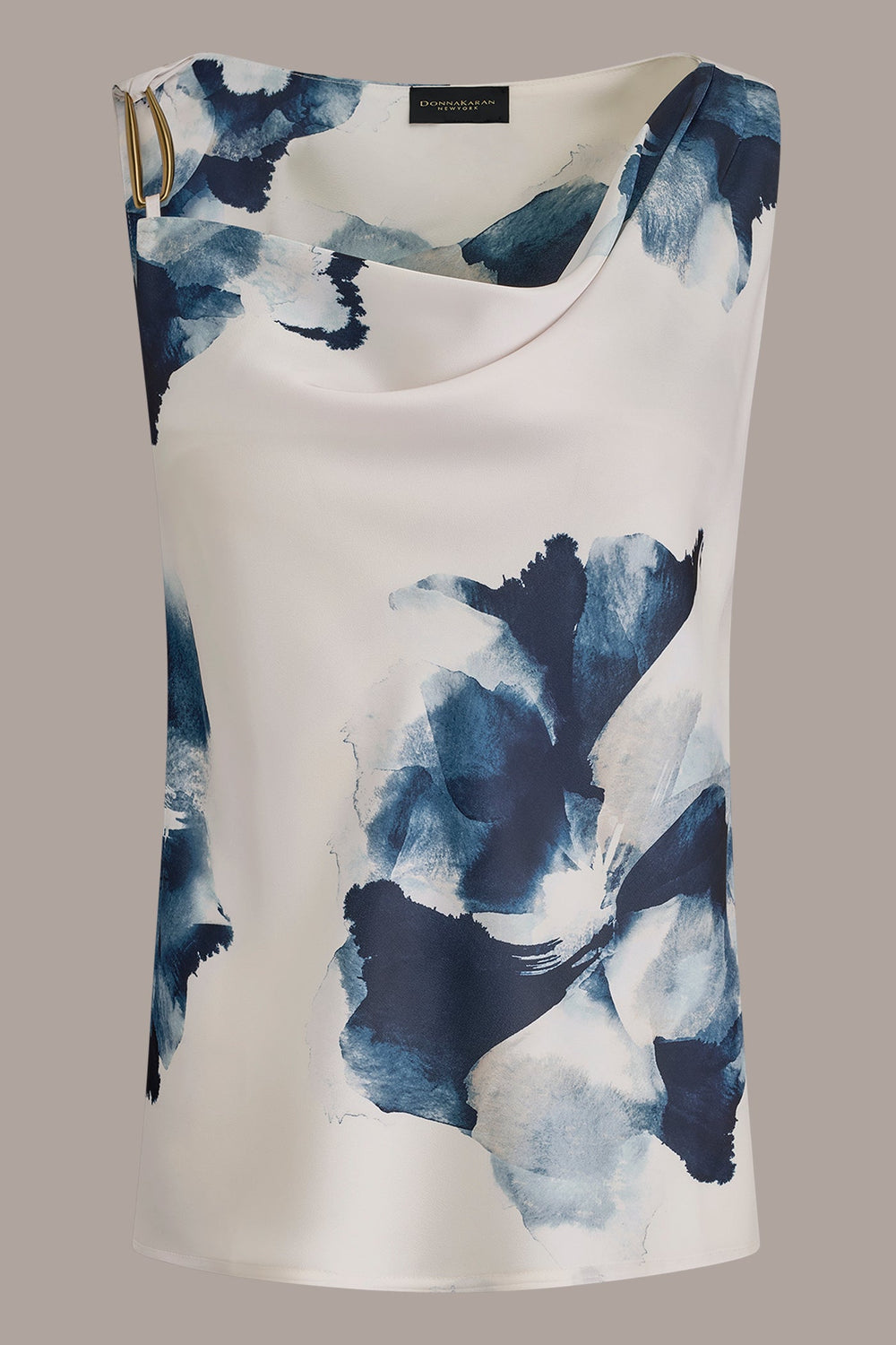 Donna Karan | SATIN FLORAL COWL-NECK CUTOUT SHOULDER CAMI
