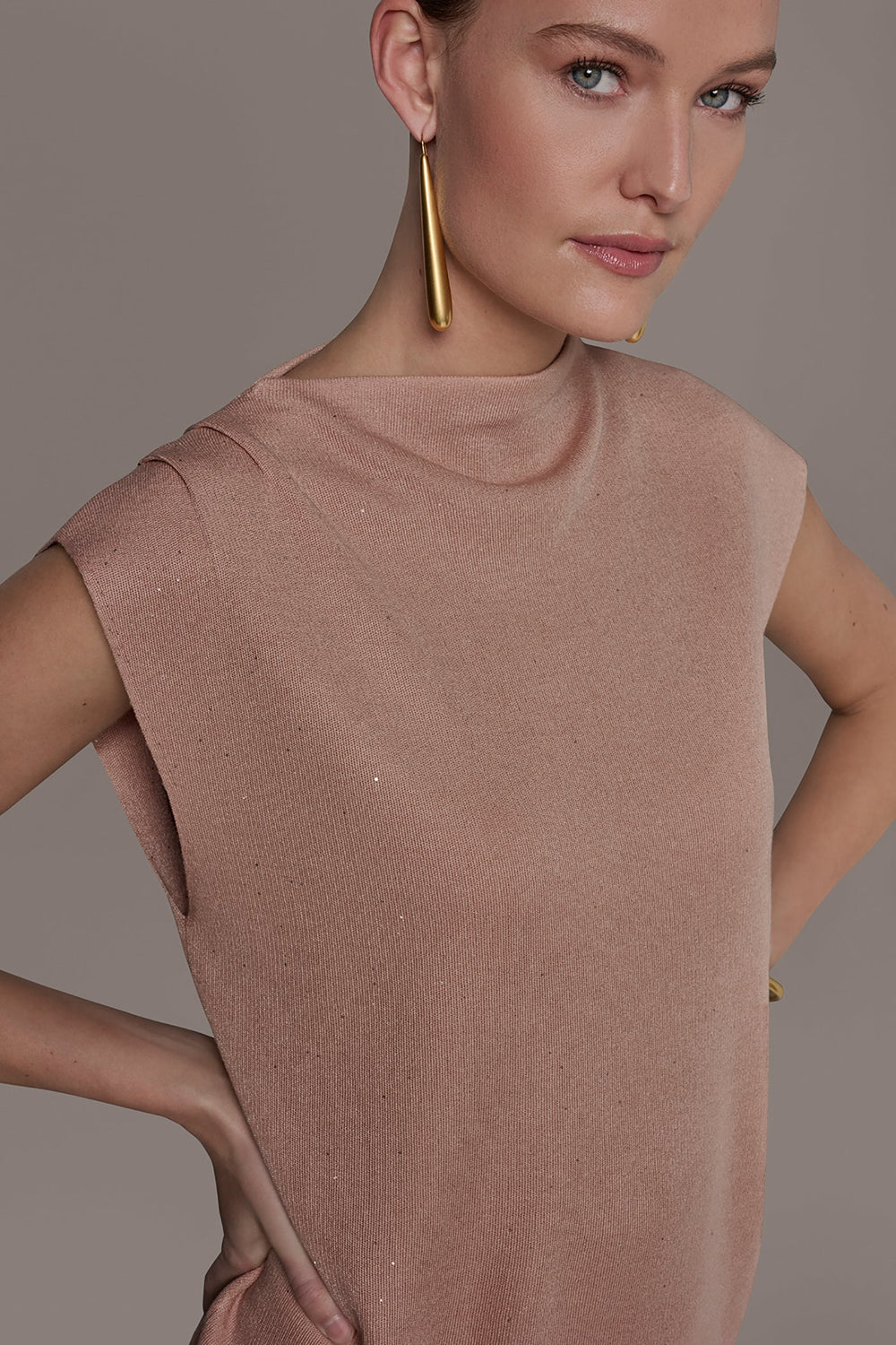 Donna Karan | SEQUIN ASYMMETRIC FUNNEL NECK SWEATER