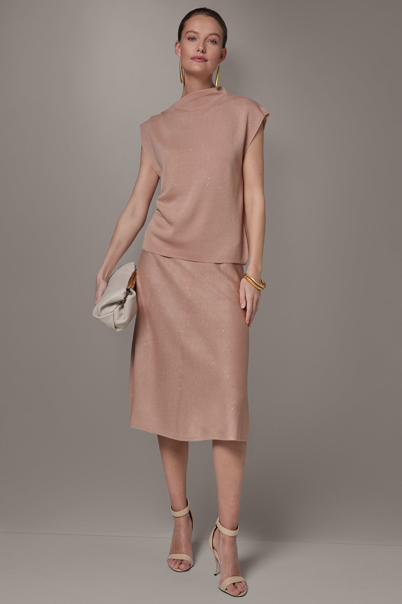 Donna Karan | SEQUIN ASYMMETRIC FUNNEL NECK SWEATER