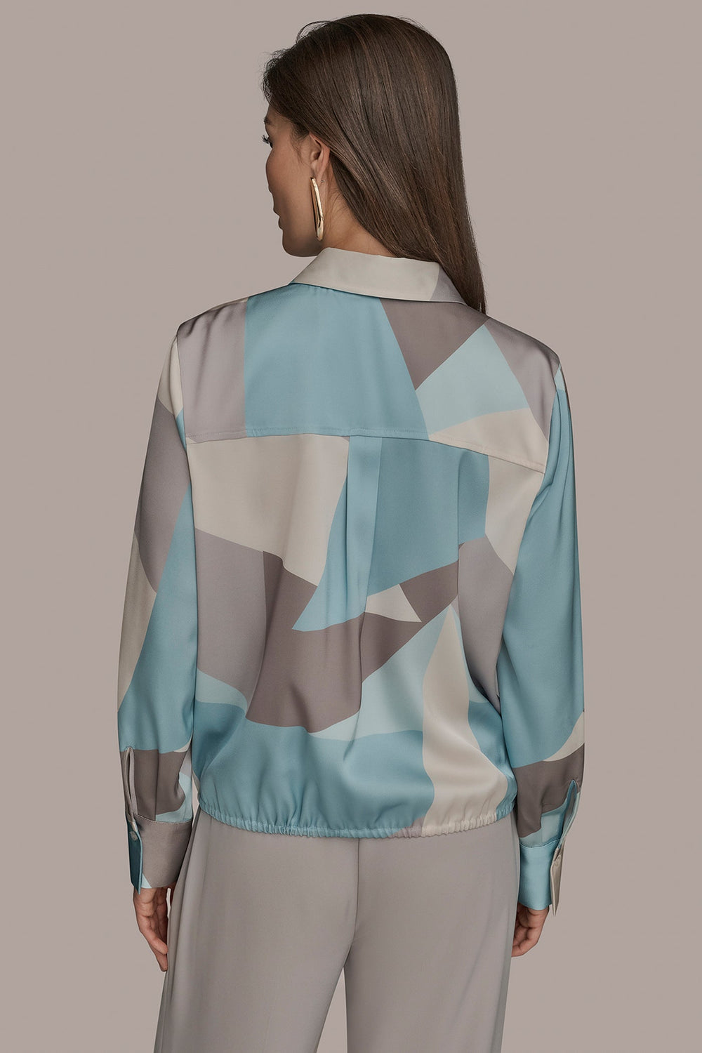 Donna Karan | LONG-SLEEVE PRINTED DRAWSTRING BLOUSE