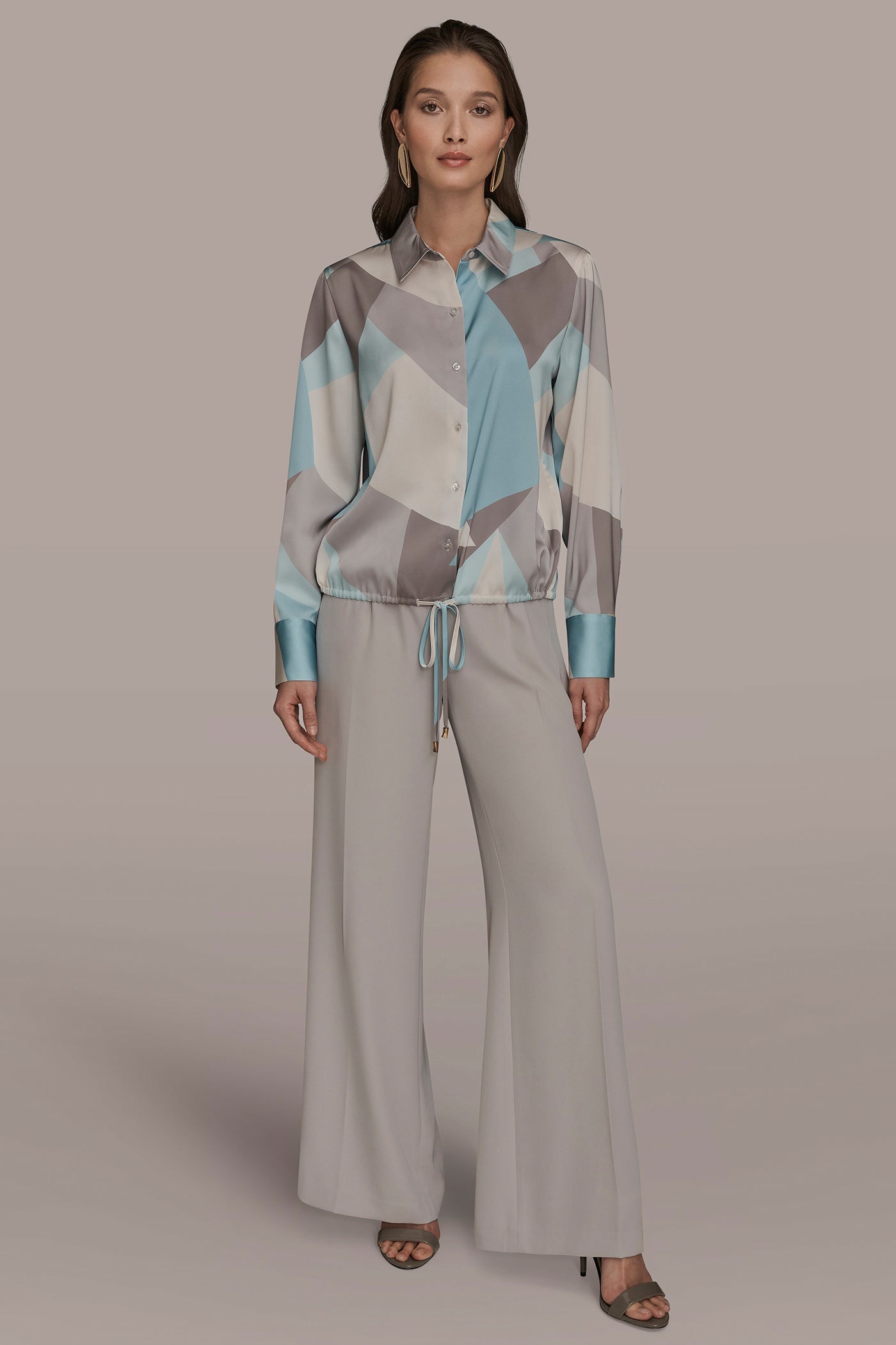 Donna Karan | LONG-SLEEVE PRINTED DRAWSTRING BLOUSE