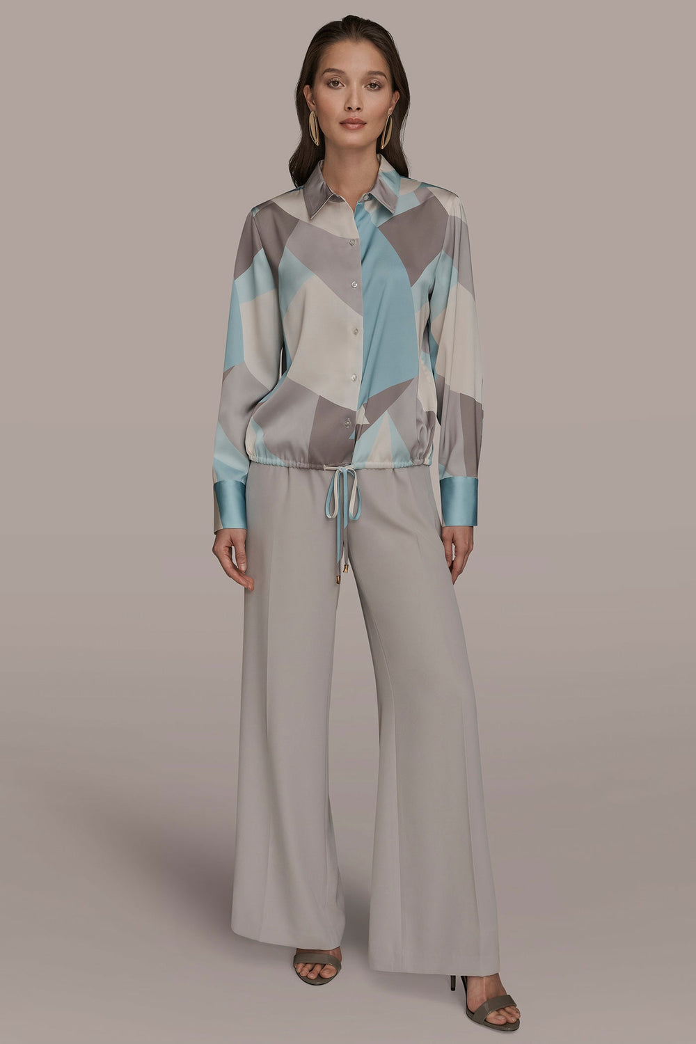 Donna Karan | LONG-SLEEVE PRINTED DRAWSTRING BLOUSE