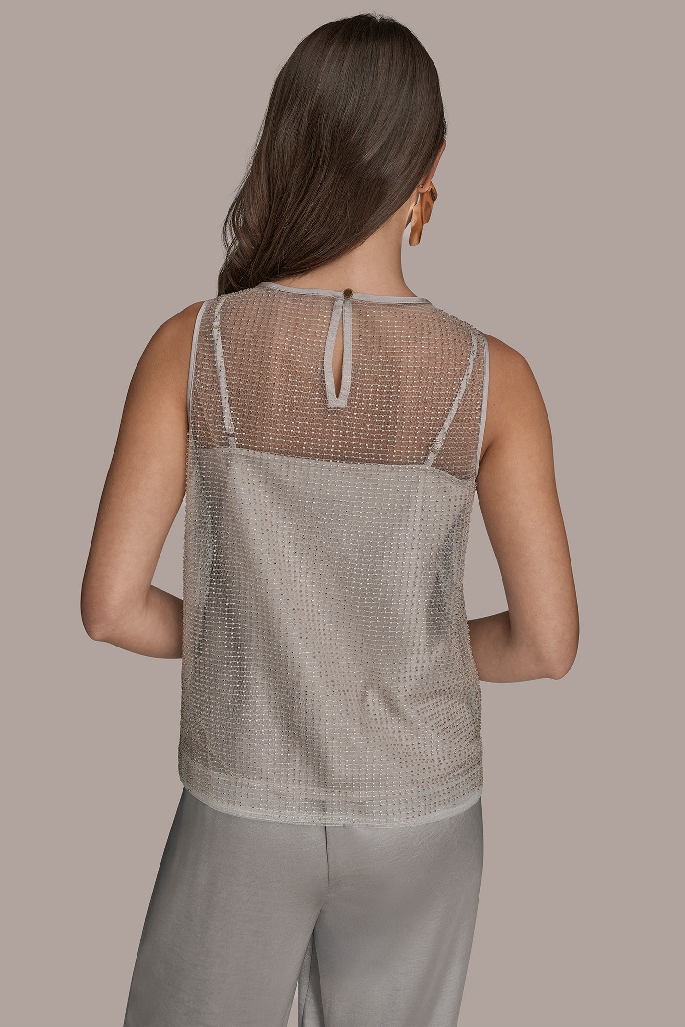 Donna Karan | LAYERED BEADED SLEEVELESS BLOUSE