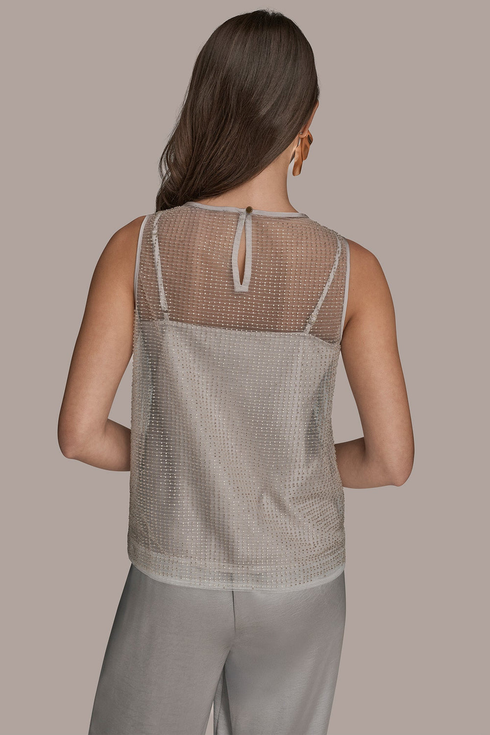 Donna Karan | LAYERED BEADED SLEEVELESS BLOUSE