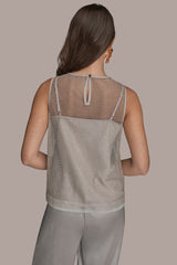 Donna Karan | LAYERED BEADED SLEEVELESS BLOUSE