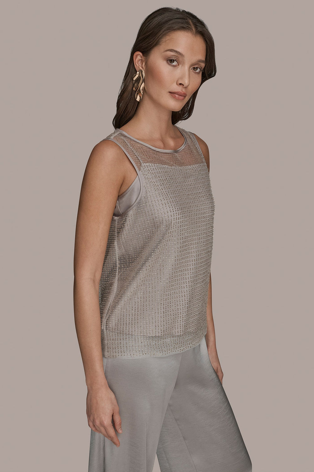 Donna Karan | LAYERED BEADED SLEEVELESS BLOUSE