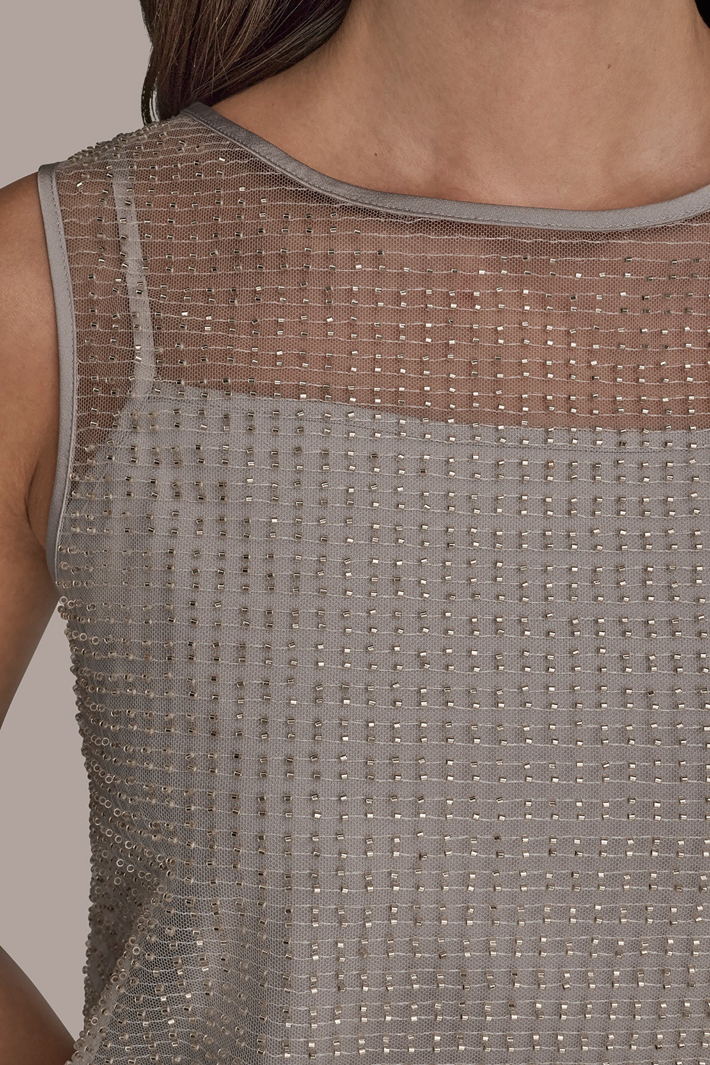 Donna Karan | LAYERED BEADED SLEEVELESS BLOUSE