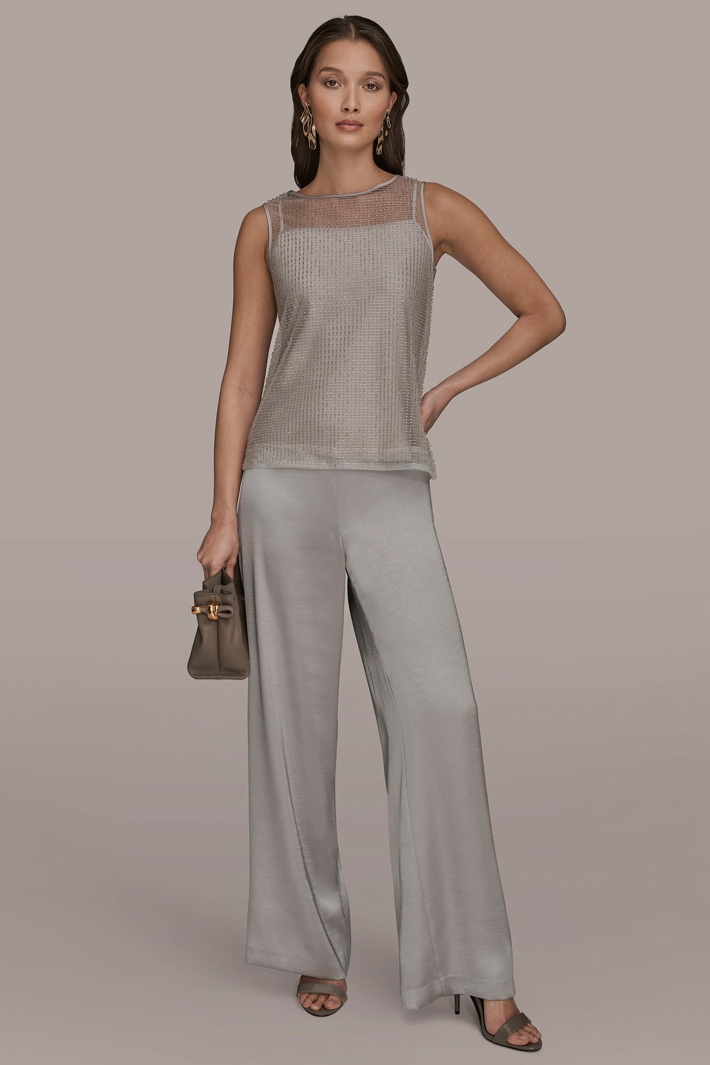 Donna Karan | LAYERED BEADED SLEEVELESS BLOUSE