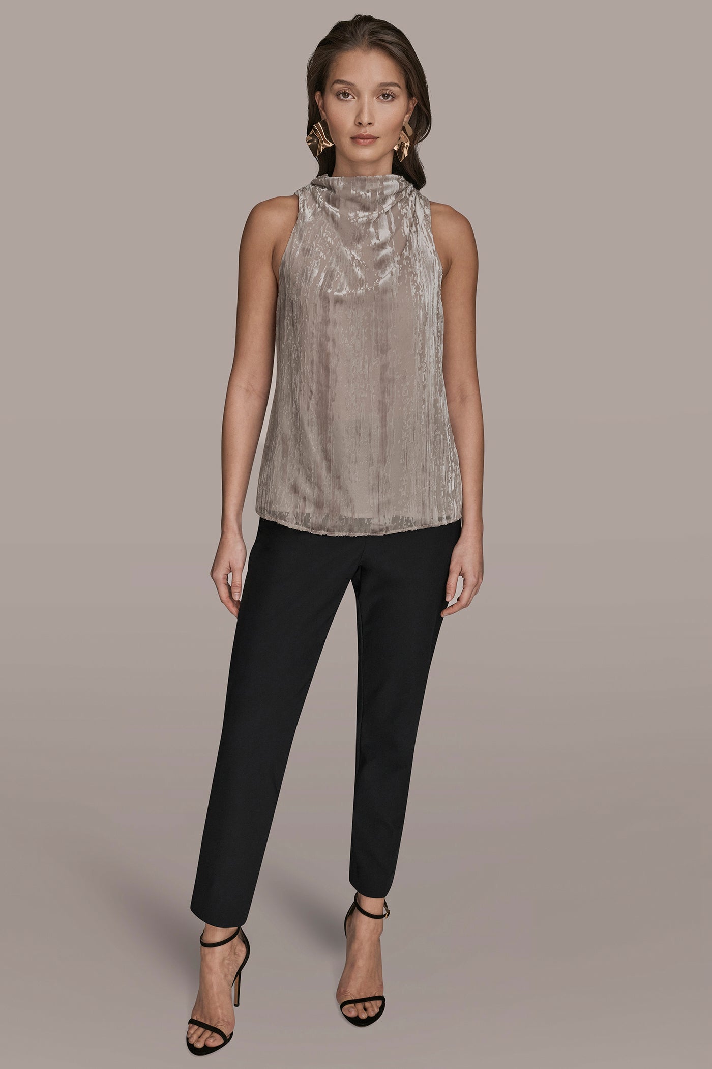 Donna Karan | SLEEVELESS HIGH-NECK BURNOUT BLOUSE
