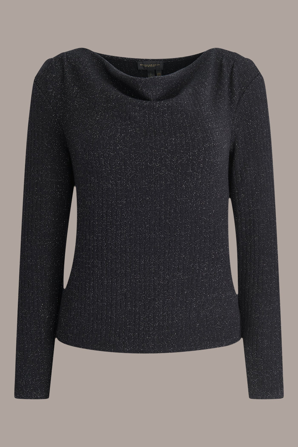 Donna Karan | METALLIC COWL-NECK RIB-KNIT BLOUSE